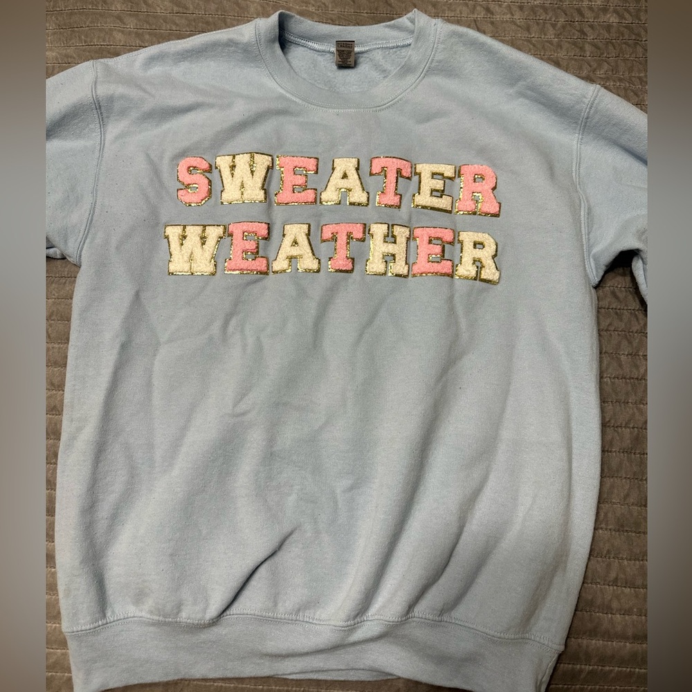 Pink Lily sweater weather chenille patch sweatshirt